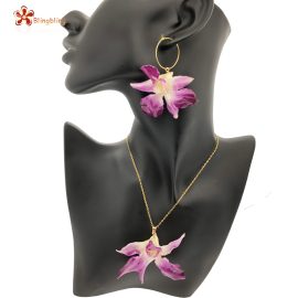Custom Epoxy Real Flower Purple Orchid Earrings