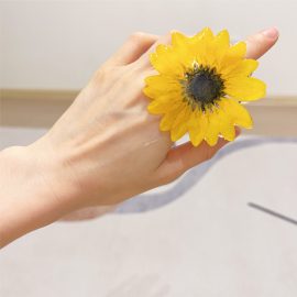 High quality epoxy resin sunflower real flower rings