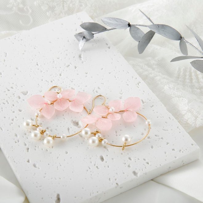 pink flower pearl earrings