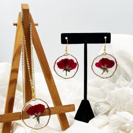 New handmade resin rose necklace earring set jewelry
