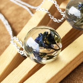 Real forget me not with stem flower custom necklaces