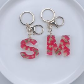 Flower charm rose petals resin keychain for women