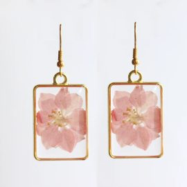 Rectangle shape pink rocket larkspur earrings