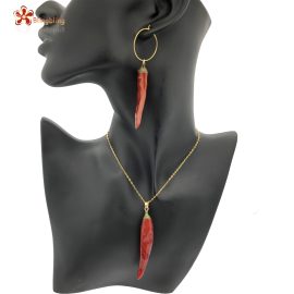 Nature Jewelry Handmade Real Chilli Earring Necklace Set