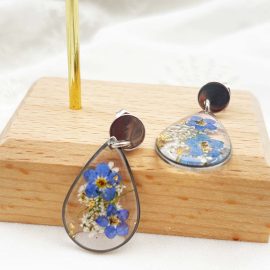 Gold plated blue forget me not earrings for girl