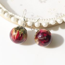 Resin ball red rose flower earrings