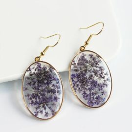 Purple color oval queen anne’s lace earrings