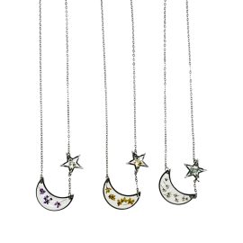 Silver flower pendants women jewelry moon necklace