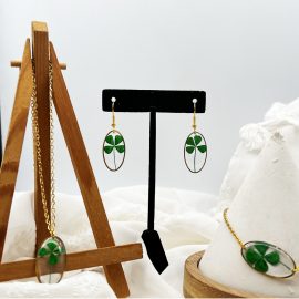 Customized 4 leaf clover necklace earring jewelry set