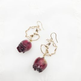 Ladies gold red flower rose earrings