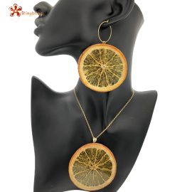 Unique Gift Fruit Jewelry Real Orange Slice Necklace Earring Set