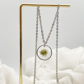 Freshness Baby’s Breath Flower Circle Pendant Necklace Jewelry