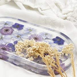 July Birth Month Larkspur real flower in resin shower tray