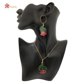Handmade Epoxy Art Real rose flower necklace set for women