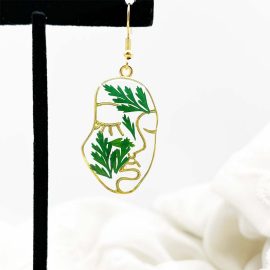 Abstract facial fern leaf earrings
