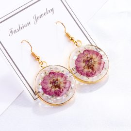 Women jewelry gold color real rose flower earrings