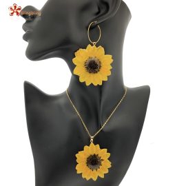 Resin Jewelry Real Sunflower Necklace Earring