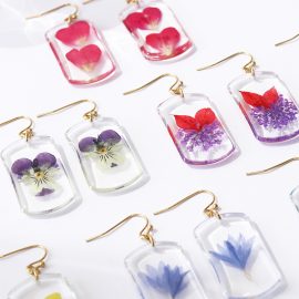 Real dry flower botanical handmade resin earrings