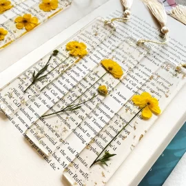 Birth floral resin handmade pressed yellow flower bookmark