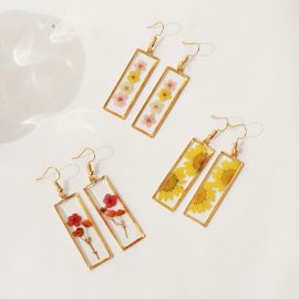 Boho style handmade resin flower rectangle women earrings