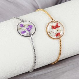 Hot selling dried flower handmade resin adjustable bracelets