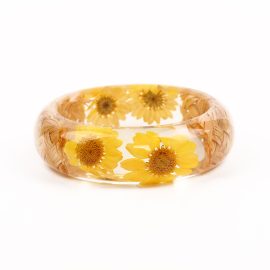 Natural yellow sunflower transparent women resin bangles