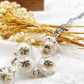 12mm glass baby’s breath women stainless teel resin necklaces