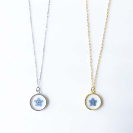 Luxury forget me not real resin dry flower necklaces