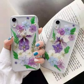 Purple rocket larkspur flower resin clear cell phone case