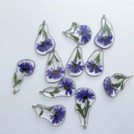 Purple aster daisy flower resin necklace charms