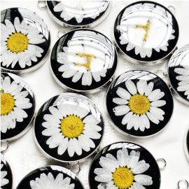 Round red daisy flower real floral resin women necklaces