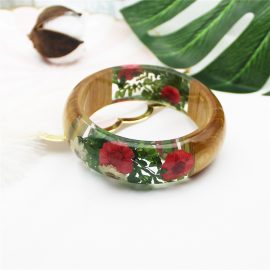 Modern design crystal resin daisy and fern leaf bangles