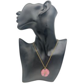 Big clear real pink flower epoxy resin necklace for women