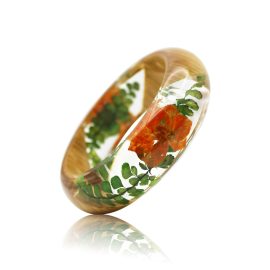 Wood transparent crystal resin flower bangle for gift