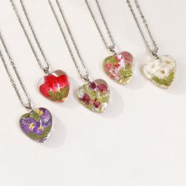 Jewelry accessories heart shapre resin flower pendant necklaces