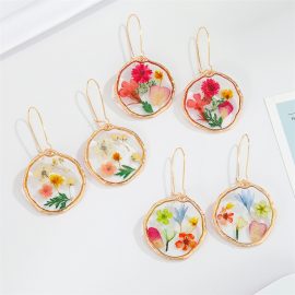 Handicrafts gify resin flower 18k gold plated earrings