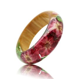 Trandy dry rose flower wood resin ctystal women bangle