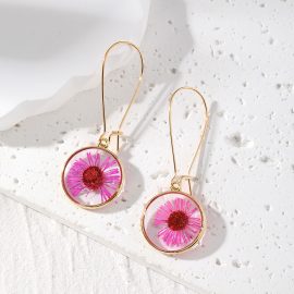 Simple natural different flower round pendant resin earrings