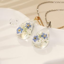 Real gold natural handmade korean style resin flower necklace for sale