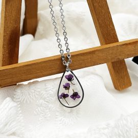 Purple color flower sweet alyssum resin handmade necklaces
