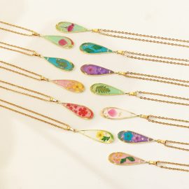 Big pendant dry flower natural resin women necklaces