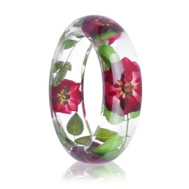 Transparent clear resin dry flower women bangle