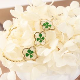 Gold plated handmade natural 4 leaf clover women bracelets