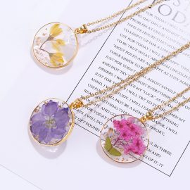 Personality accessories 18k gold plated resin floral necklaces