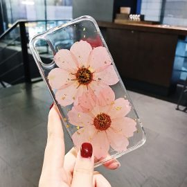 Resin dry cosmos flower clear phone case for iphone