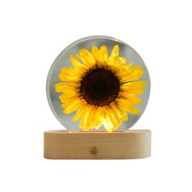 Wholesale resin flower crystal ball real sunflower paperweight