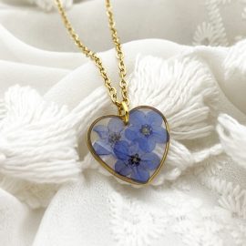 Heart shape forget me not 18k women necklaces