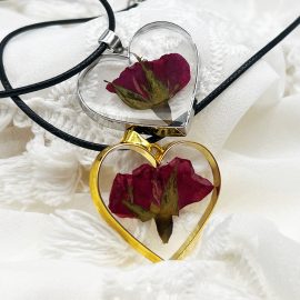 Natural flower rose heart necklaces women resin necklaces
