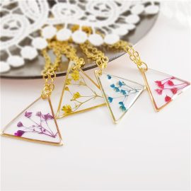 Triangle real gold handmade resin colorful flower necklace