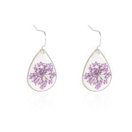 Teardrop dried queen anne’s lace flower earrings for women